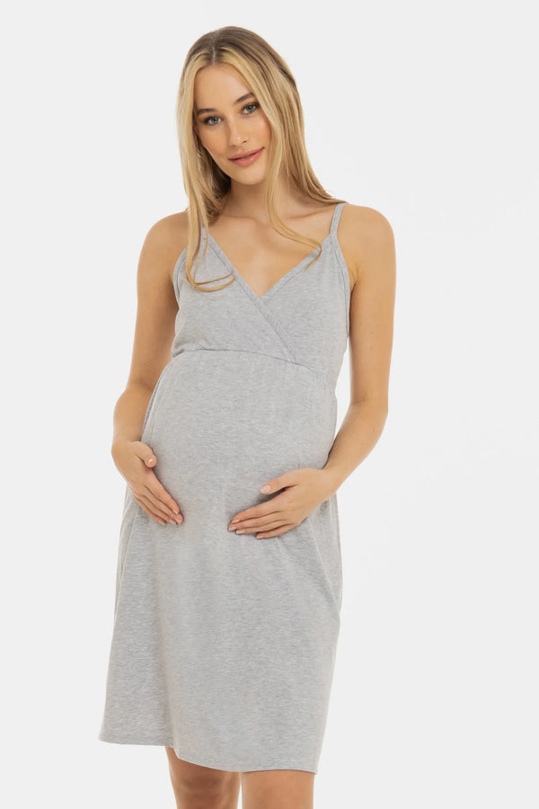 Cămașă de noapte din bumbac pentru gravide și alăptare – gri