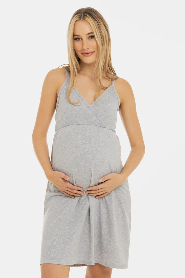 Cămașă de noapte din bumbac pentru gravide și alăptare – gri