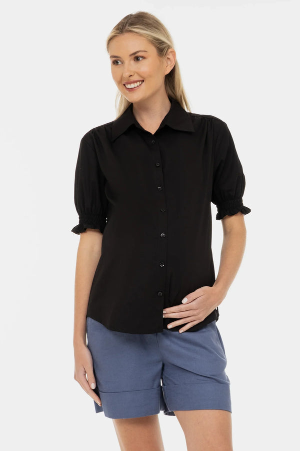 Cămașă din bumbac pentru gravide și alăptare cu mâneci bufante