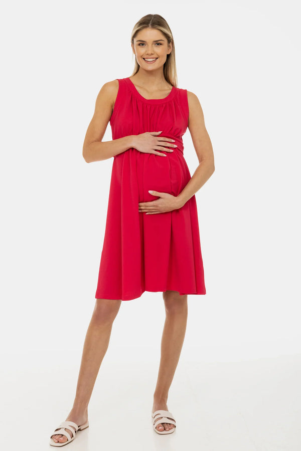Rochie elegantă pentru gravide cu încrețituri - zmeură
