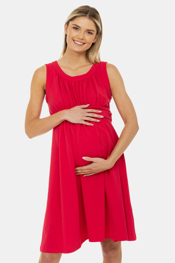 Rochie elegantă pentru gravide cu încrețituri - zmeură