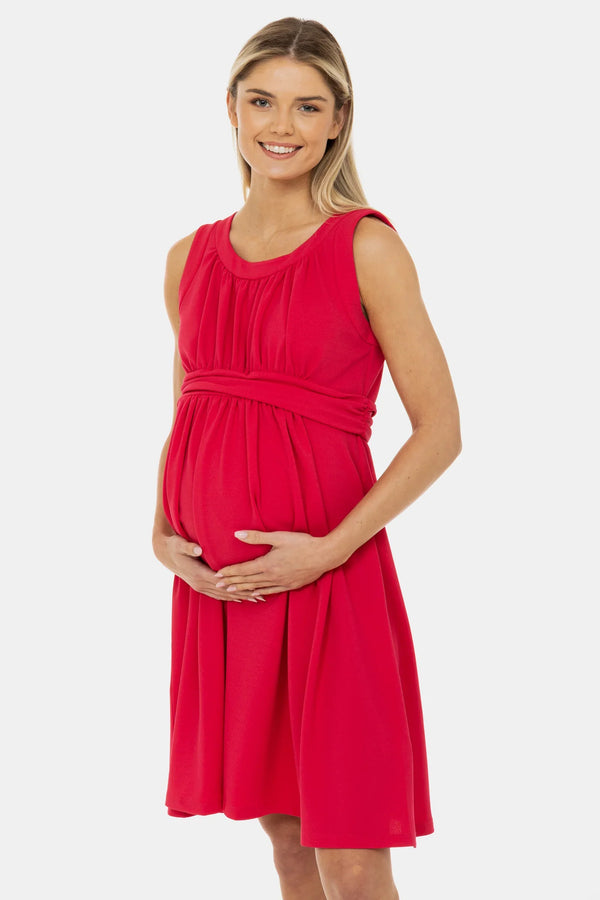 Rochie elegantă pentru gravide cu încrețituri - zmeură