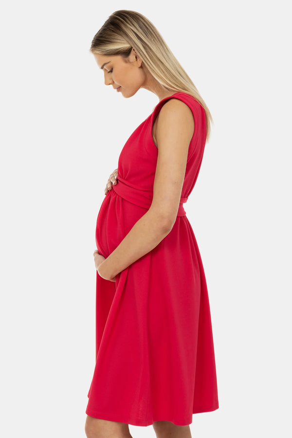 Rochie elegantă pentru gravide cu încrețituri - zmeură
