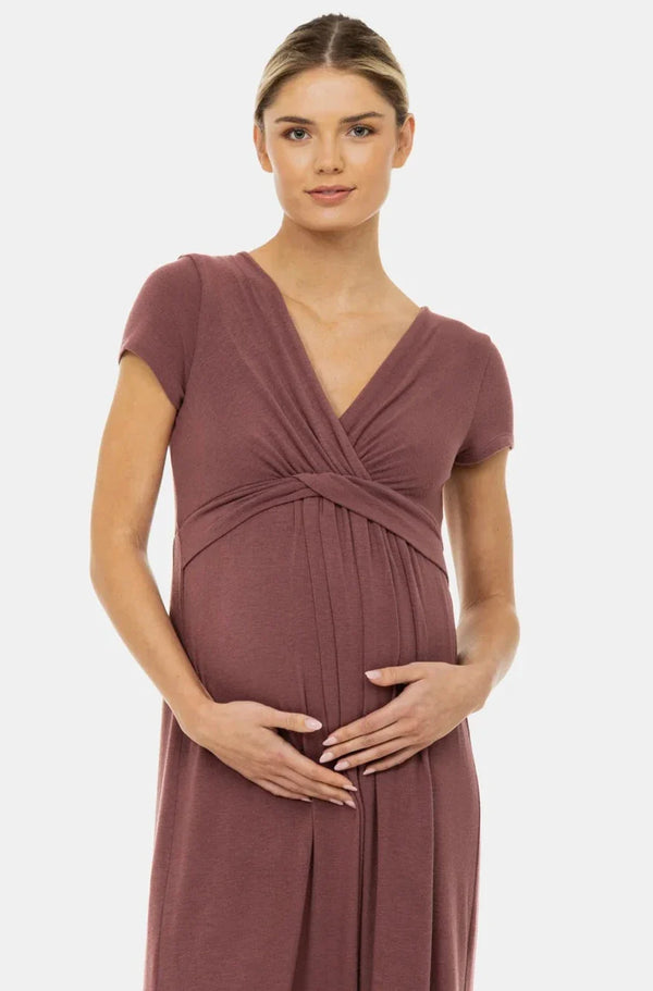 Rochie pentru gravide și alăptare cu curea decorativă - cenușă trandafir