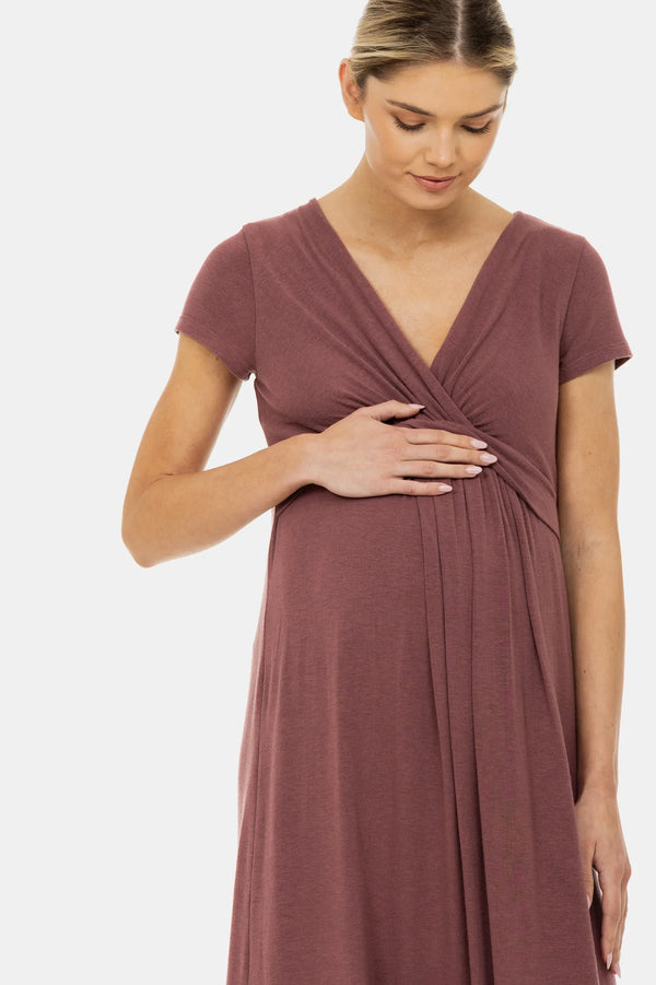 Rochie pentru gravide și alăptare cu curea decorativă - cenușă trandafir