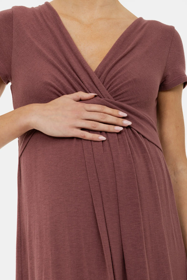 Rochie pentru gravide și alăptare cu curea decorativă - cenușă trandafir