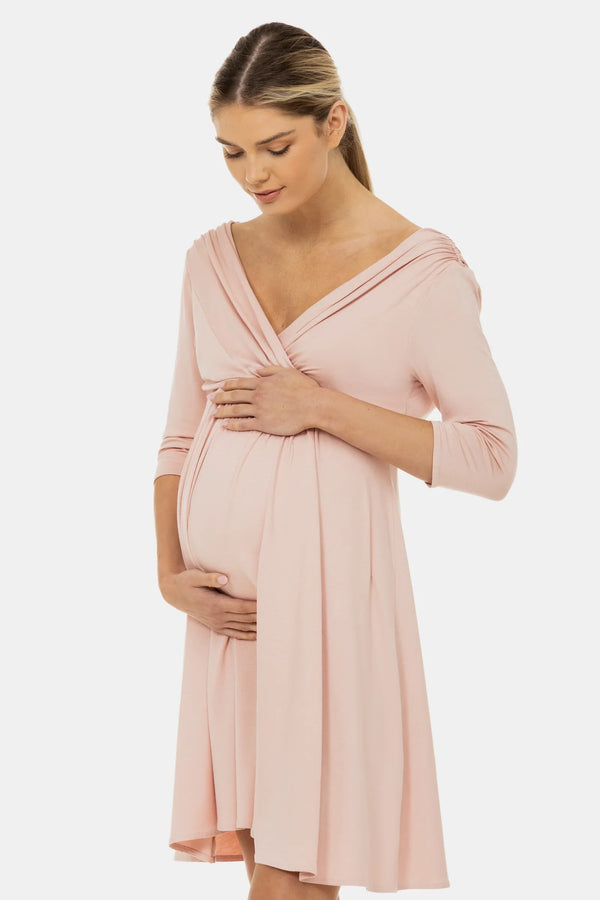 Rochie elegantă pentru gravide și alăptare – roz pudrat