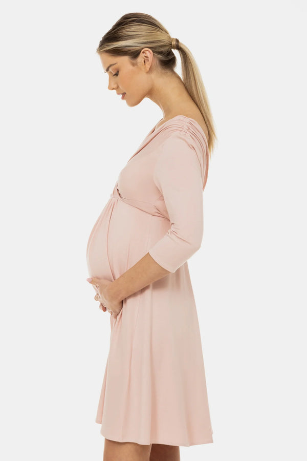 Rochie elegantă pentru gravide și alăptare – roz pudrat