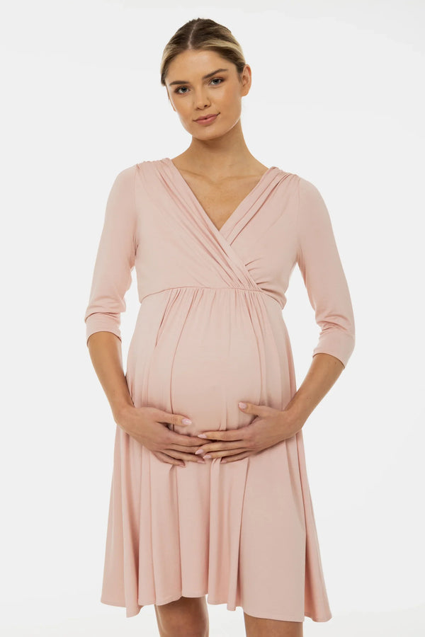 Rochie elegantă pentru gravide și alăptare – roz pudrat