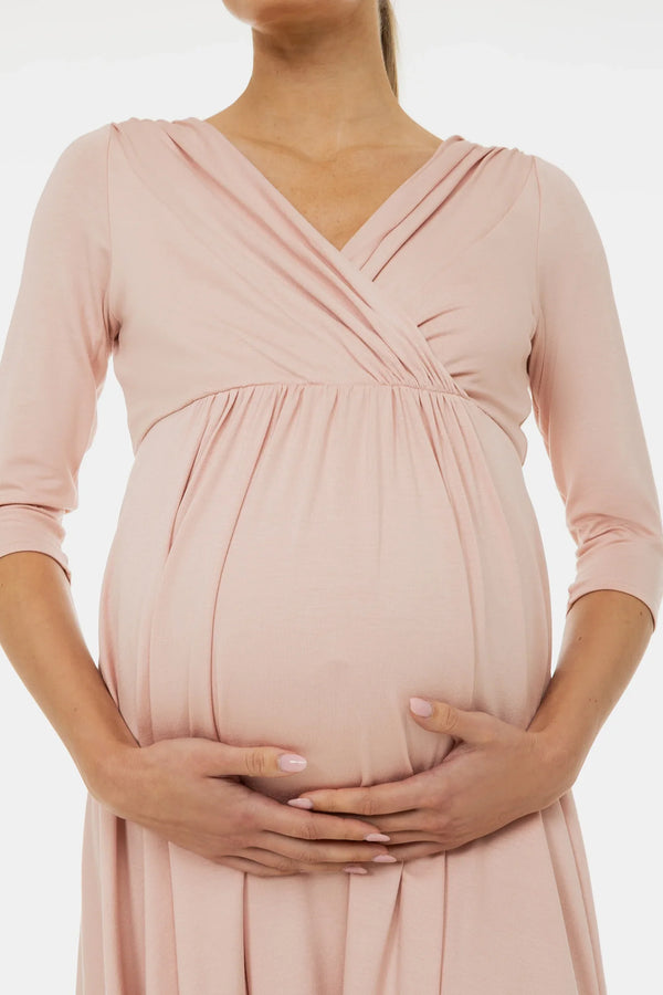 Rochie elegantă pentru gravide și alăptare – roz pudrat