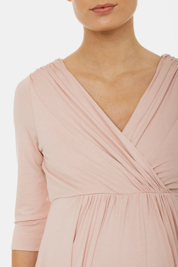 Rochie elegantă pentru gravide și alăptare – roz pudrat