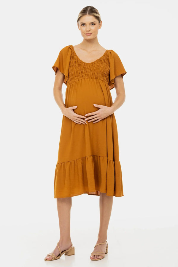 Rochie boho pentru gravide cu încrețituri și volane