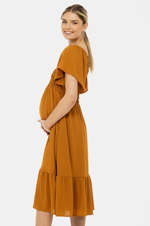 Rochie boho pentru gravide cu încrețituri și volane