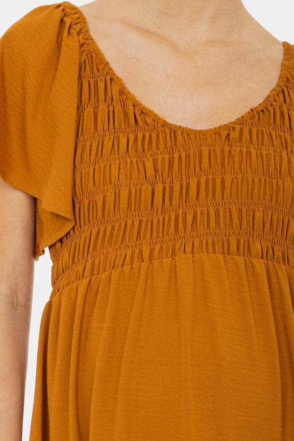 Rochie boho pentru gravide cu încrețituri și volane