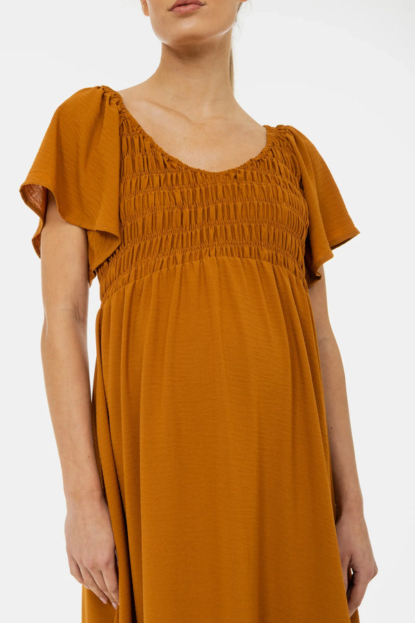 Rochie boho pentru gravide cu încrețituri și volane