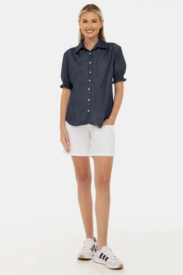 Pantaloni scurți din denim pentru gravide – albi