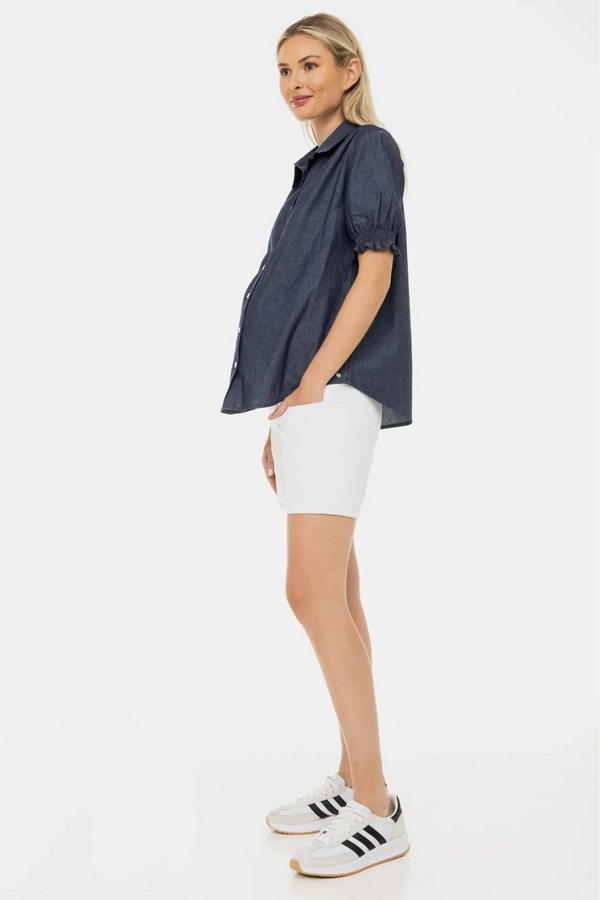 Pantaloni scurți din denim pentru gravide – albi