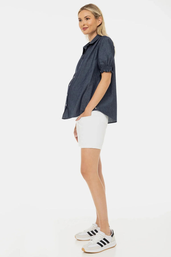 Cămașă din denim pentru gravide și alăptare cu mâneci bufante