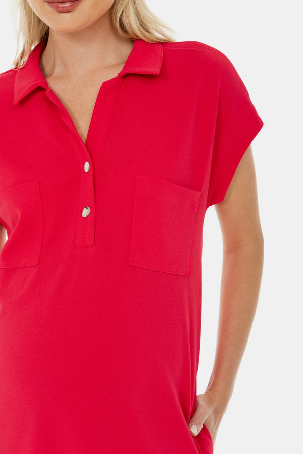 Rochie-cămașă pentru gravide cu guler și buzunare – fucsia