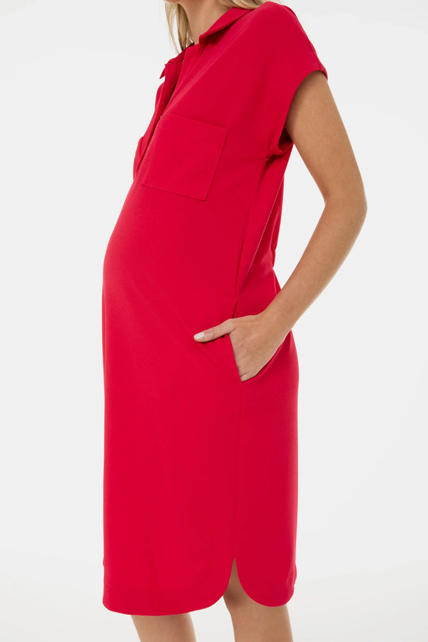 Rochie-cămașă pentru gravide cu guler și buzunare – fucsia