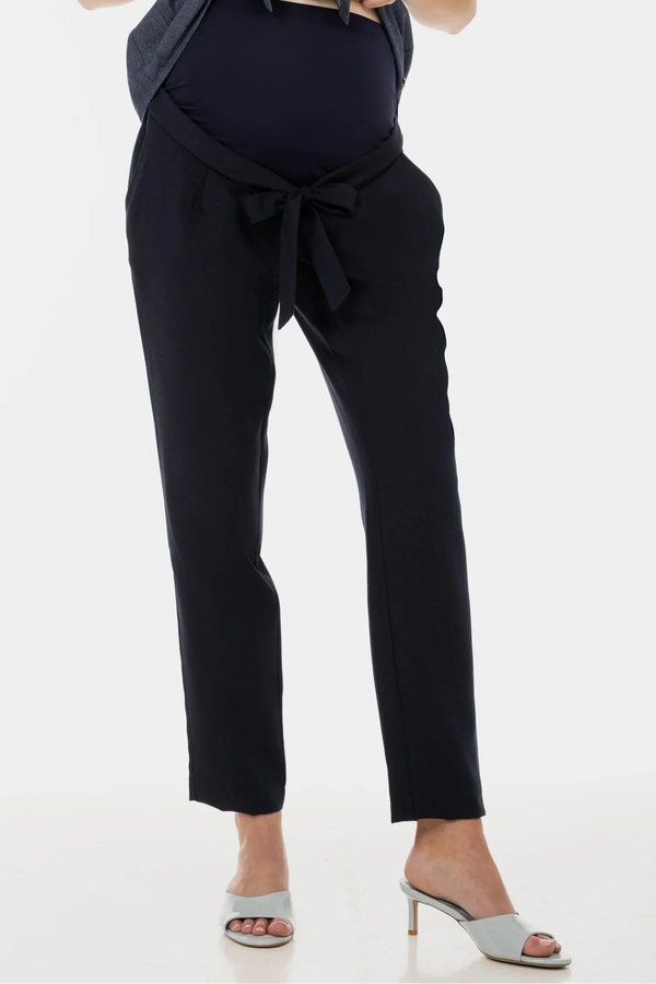 Pantaloni pentru gravide cu curea în albastru închis