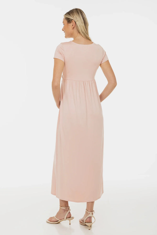 Rochie pentru gravide și alăptare cu curea decorativă – roz pudră