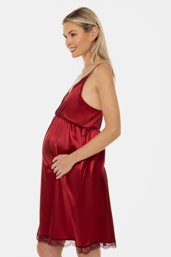 Cămașă de noapte din satin pentru gravide și alăptare - vișinie