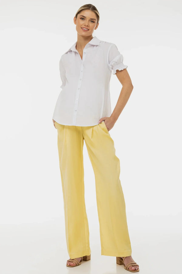 Pantaloni evazați cu pliuri pentru gravide - galben deschis