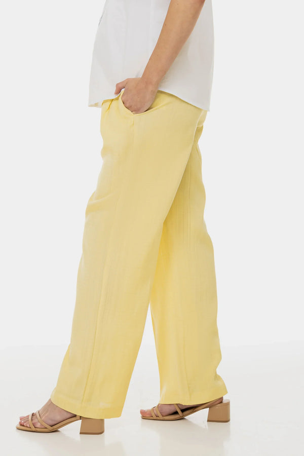 Pantaloni evazați cu pliuri pentru gravide - galben deschis