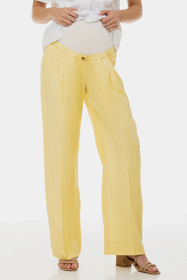 Pantaloni evazați cu pliuri pentru gravide - galben deschis