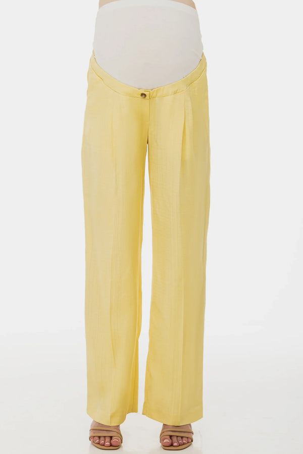 Pantaloni evazați cu pliuri pentru gravide - galben deschis