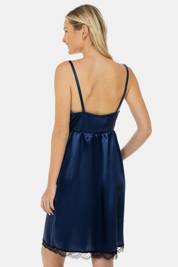 Cămașă de noapte din satin pentru gravide și alăptare - albastru închis