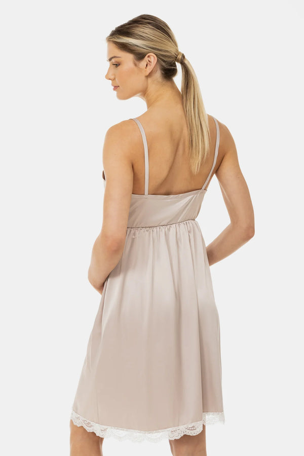 Cămașă de noapte din satin pentru gravide și alăptare, cu dantelă