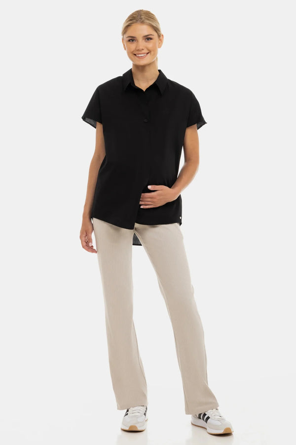 Cămașă de vară din bumbac pentru gravide și alăptare – neagră