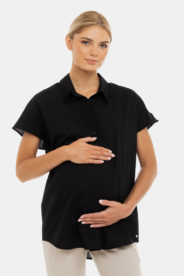 Cămașă de vară din bumbac pentru gravide și alăptare – neagră