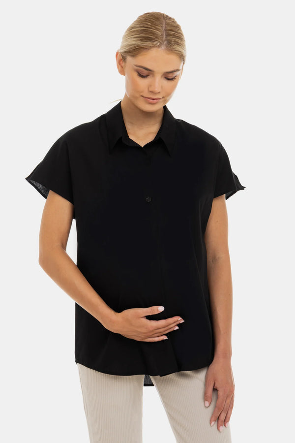 Cămașă de vară din bumbac pentru gravide și alăptare – neagră