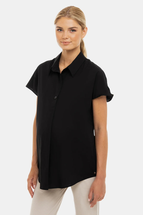 Cămașă de vară din bumbac pentru gravide și alăptare – neagră