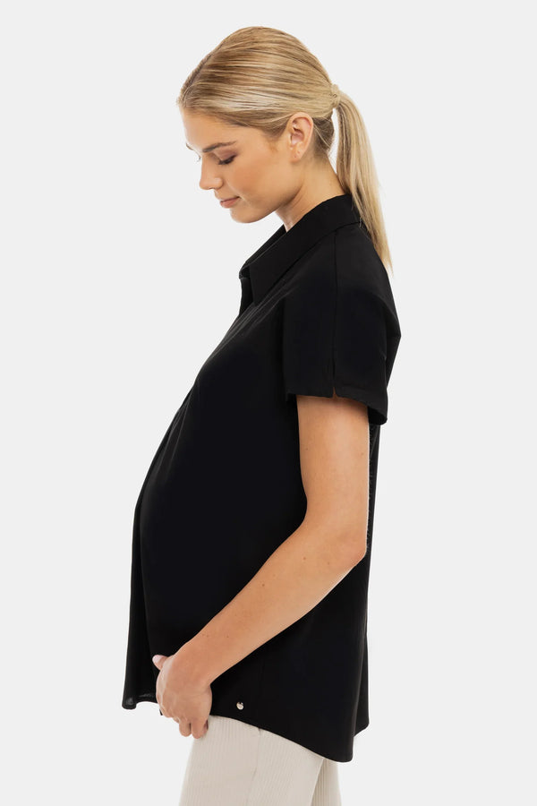 Cămașă de vară din bumbac pentru gravide și alăptare – neagră