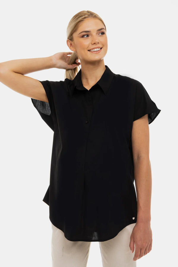 Cămașă de vară din bumbac pentru gravide și alăptare – neagră
