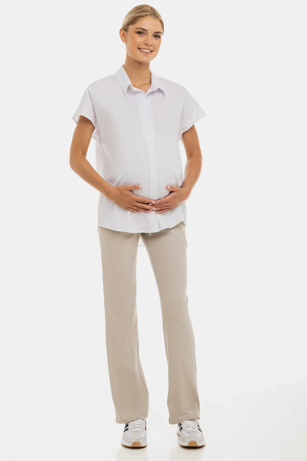 Cămașă de vară din bumbac pentru gravide și alăptare – albă
