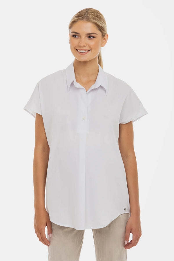 Cămașă de vară din bumbac pentru gravide și alăptare – albă