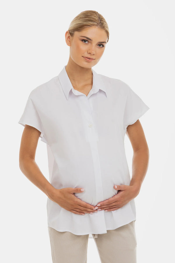 Cămașă de vară din bumbac pentru gravide și alăptare – albă