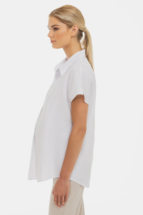 Cămașă de vară din bumbac pentru gravide și alăptare – albă