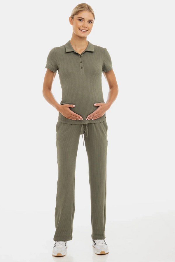 Pantalon din tricot reiat pentru gravide – kaki