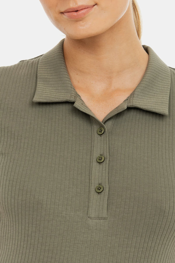 Bluză din bumbac rib pentru gravide și alăptare - khaki