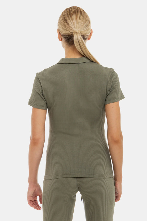 Bluză din bumbac rib pentru gravide și alăptare - khaki