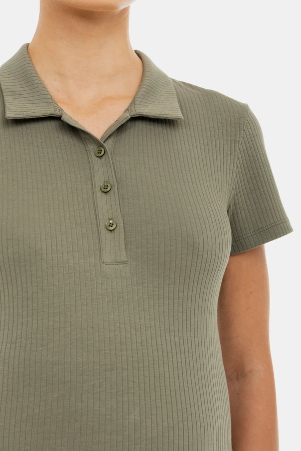 Bluză din bumbac rib pentru gravide și alăptare - khaki