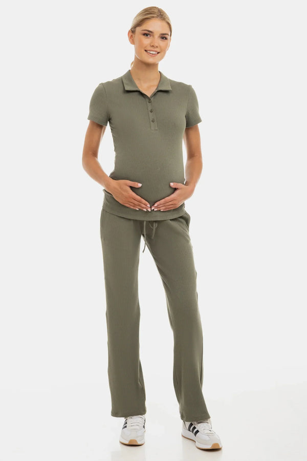 Pantalon din tricot reiat pentru gravide – kaki