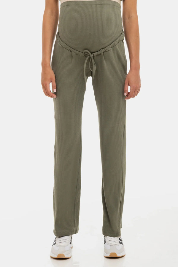 Pantalon din tricot reiat pentru gravide – kaki