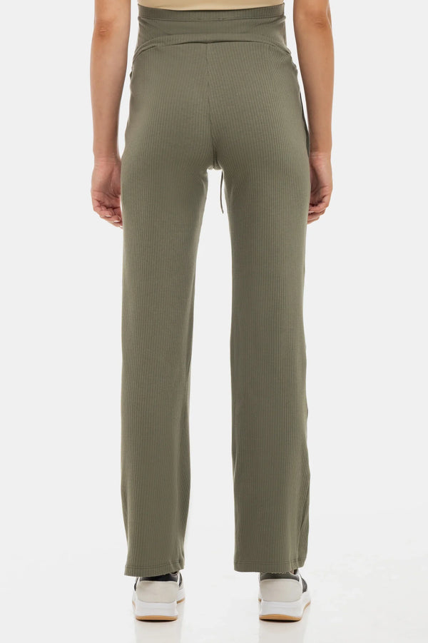 Pantalon din tricot reiat pentru gravide – kaki